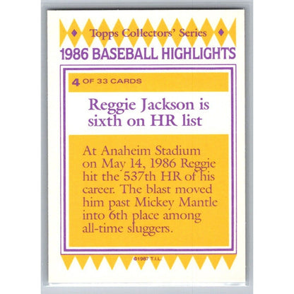 1987 Topps Woolworth Baseball Highlights #4 Reggie Jackson