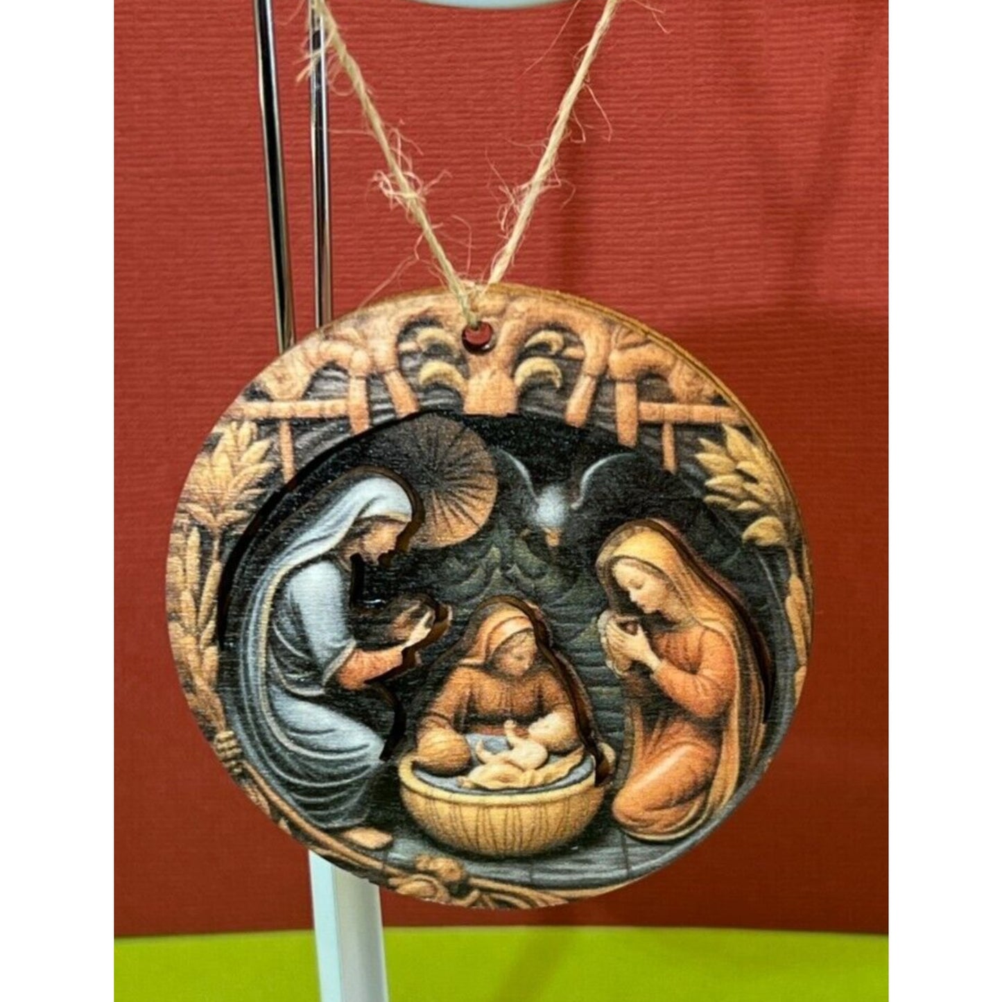 Wooden Nativity Christmas Hanging Die Cut Flat Ornament AC1597