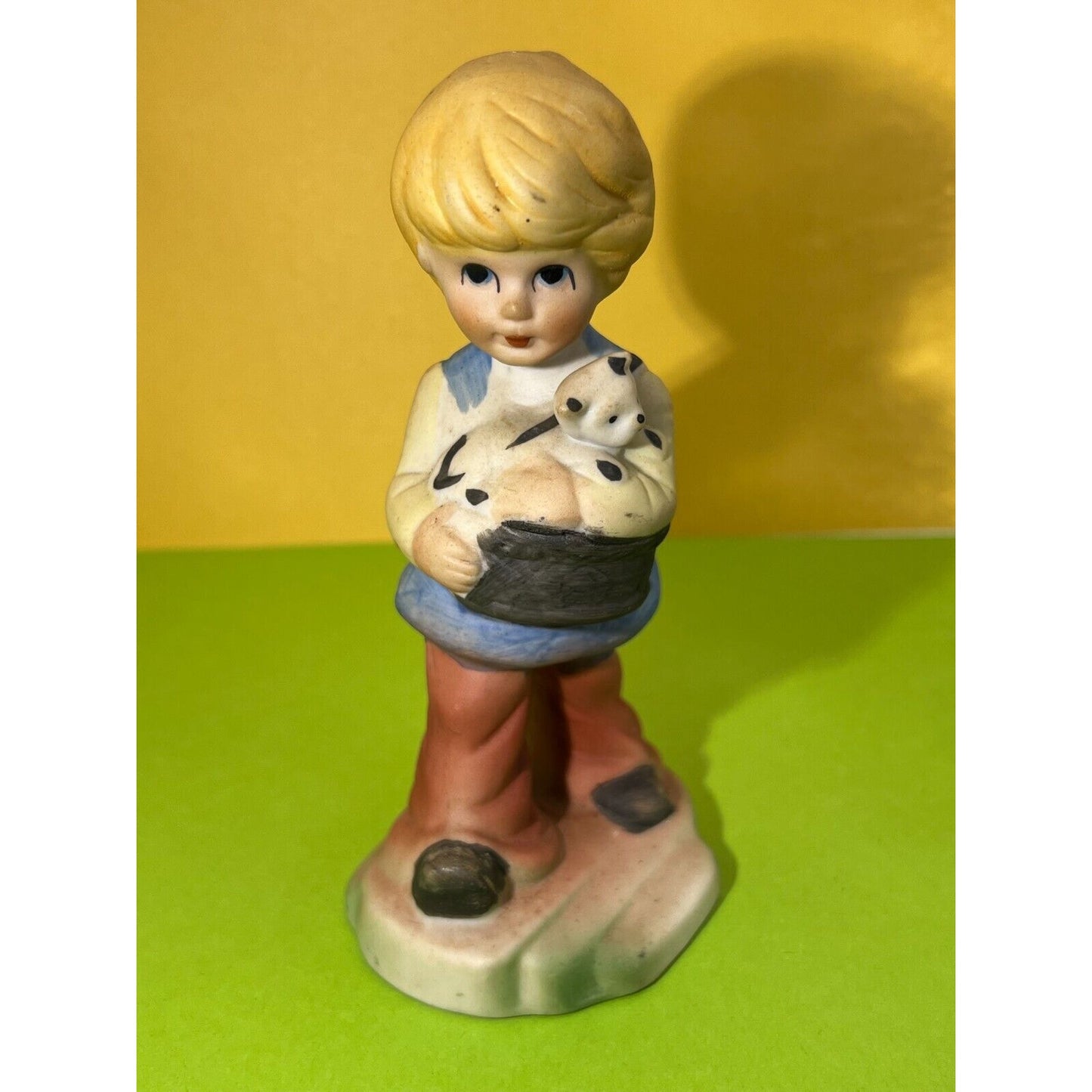 Windy Day Boy holding Dog and Girl with Duck Lot of 2 Figurines 5.5" height