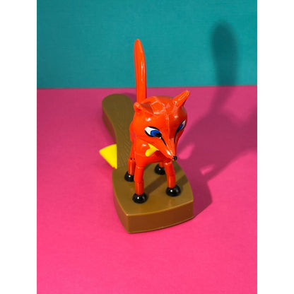 Vtg British Des Red Fox Thumb Push Button Puppet Paddle Collapsible Toy Plastic