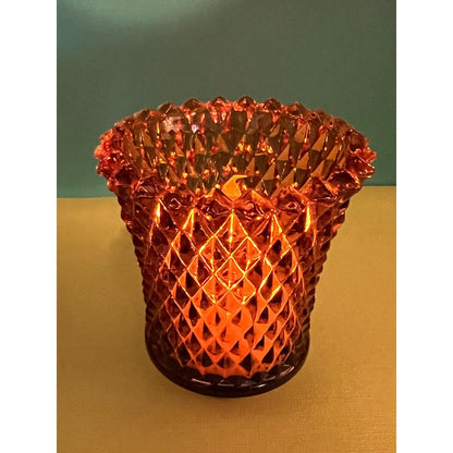 Amber Diamond Point Hobnail Pegged Glass Votive Candle Holder Vintage