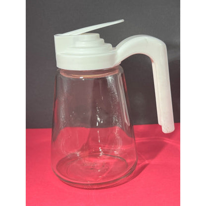 Vintage Gemco Glass Syrup Creamer Sugar Pitcher Container Ivory Lid 10 Ounce