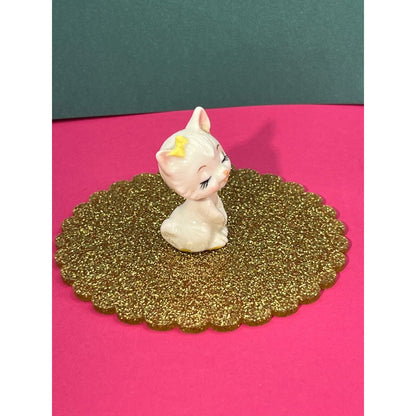 Kitty Cat with Yellow Bow Bone China Figurine