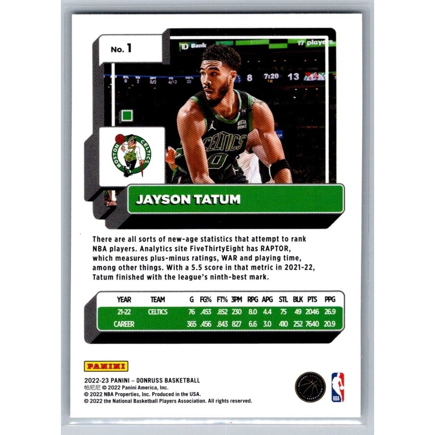 2022-23 Donruss #1 Jayson Tatum Holo Laser Green