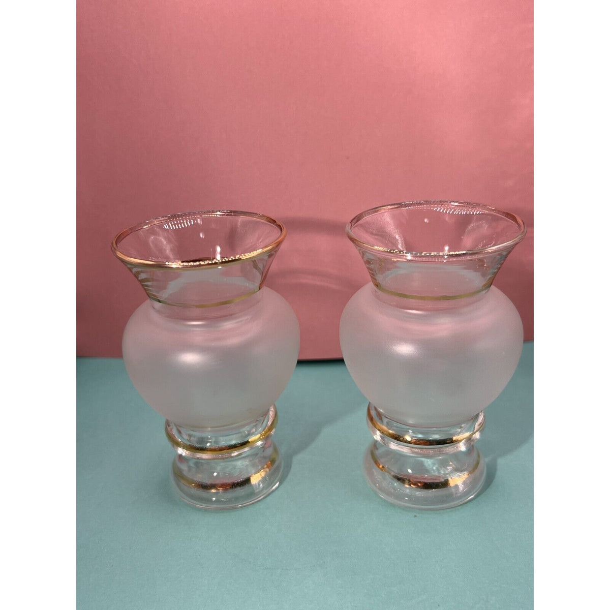 Classic Frosted Bud Vases with Gilded Satin Trim