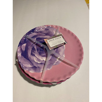 Set of 4 Jolie Fleur Roses 9” Plates Melamine Pink Purple Shabby Chic