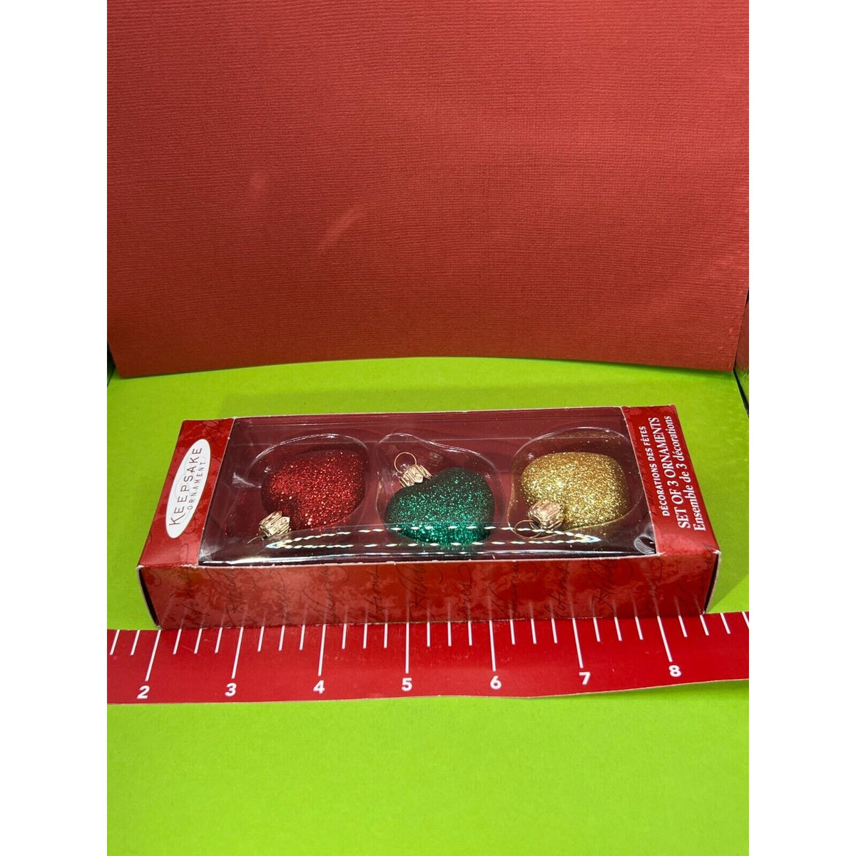 Hallmark Keepsake Hand Blown Glass Christmas Ornaments Hearts Red Green Gold
