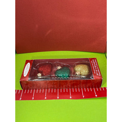 Hallmark Keepsake Hand Blown Glass Christmas Ornaments Hearts Red Green Gold