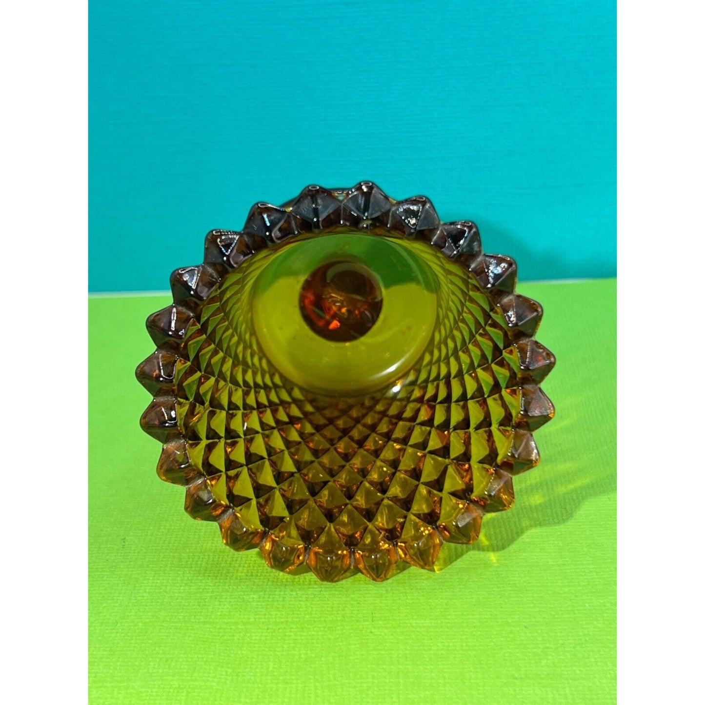 Amber Diamond Point Hobnail Pegged Glass Votive Candle Holder Vintage