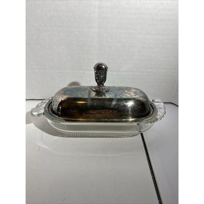 vintage 1953 silver plated and glass butter dish by 1847 rogers bros.