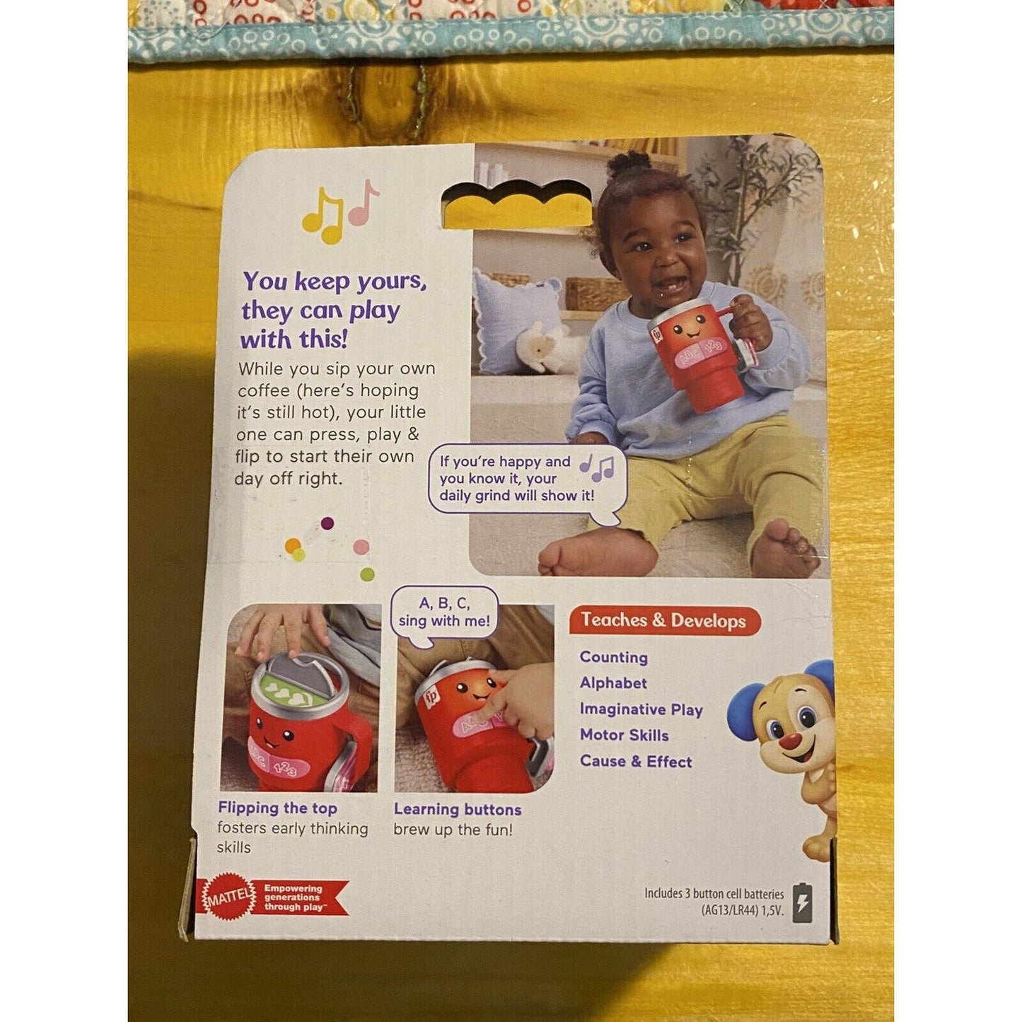 Fisher-Price Laugh & Learn Coffee Mug 6-36 months 4.5" tall 3" Diameter NIB