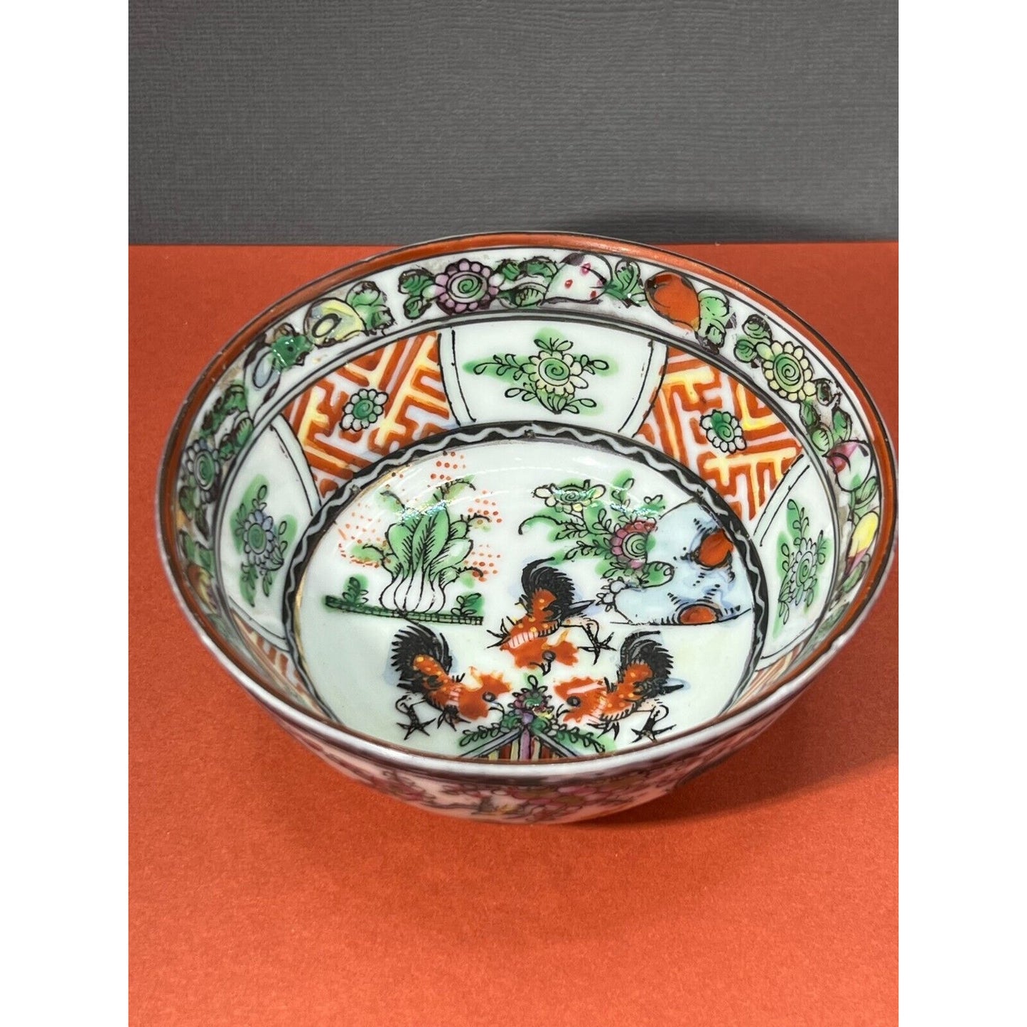 Asian Dish Rooster Bowl Hand Painted