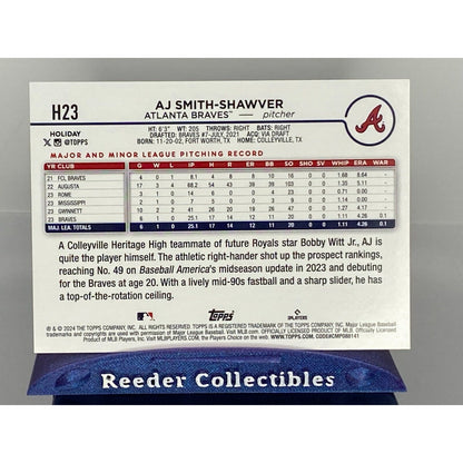 2024 Topps Holiday AJ Smith-Shawver Atlanta Braves Silver Glitter Parallel SP RC