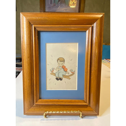 1950s Lambert Pictures Pair Wood Framed Glass Front