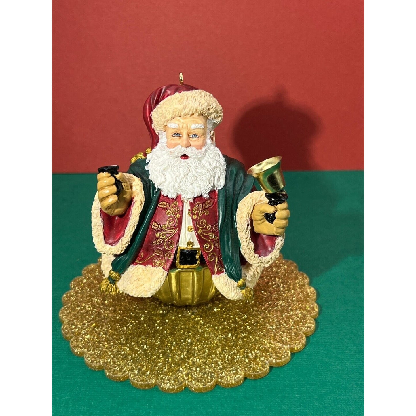 2004 Hallmark Keepsake Santa Ornament Bell 3" h (right handbell is missing)