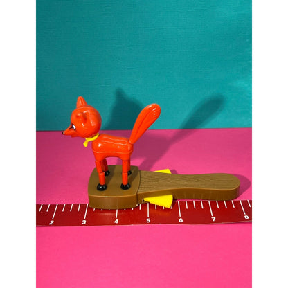 Vtg British Des Red Fox Thumb Push Button Puppet Paddle Collapsible Toy Plastic