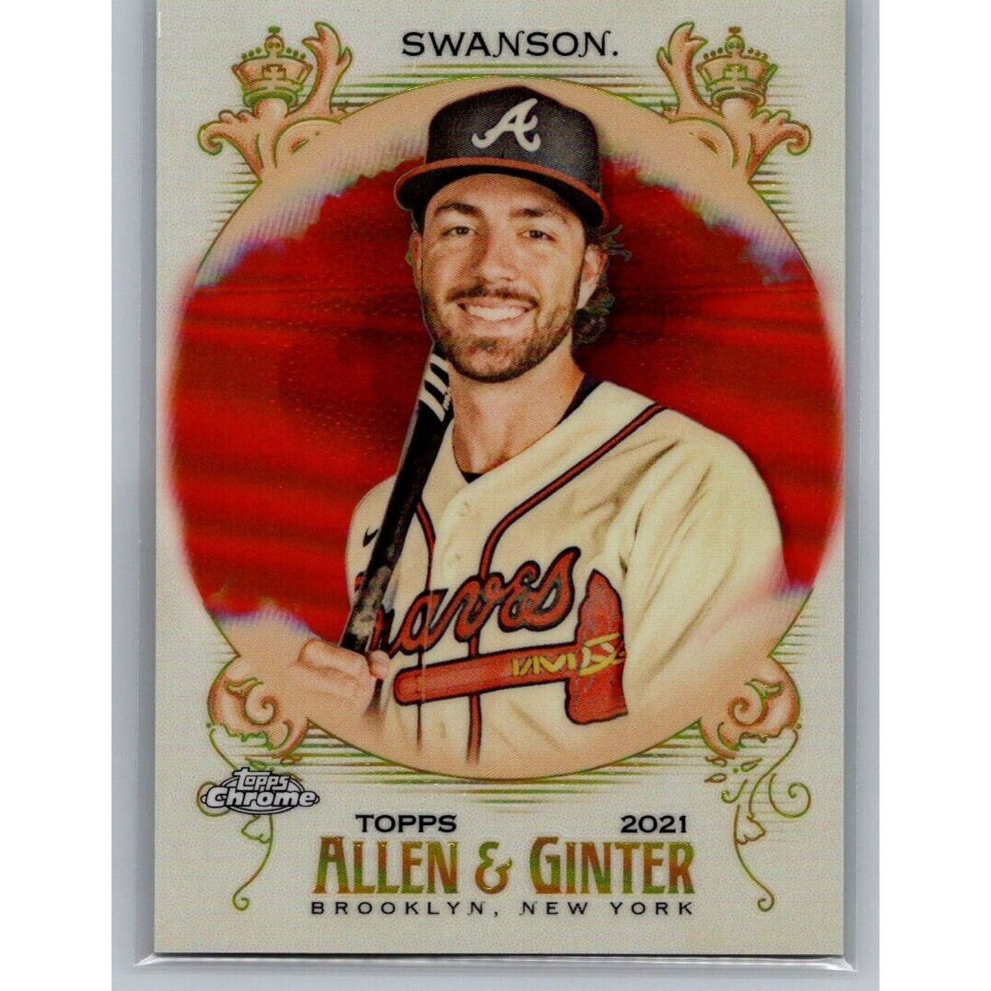 2021 Topps Allen & Ginter Chrome #112 Dansby Swanson Orange Refractor 13/25