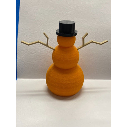 Snowman 3d Printed Orange with black hat and buttons