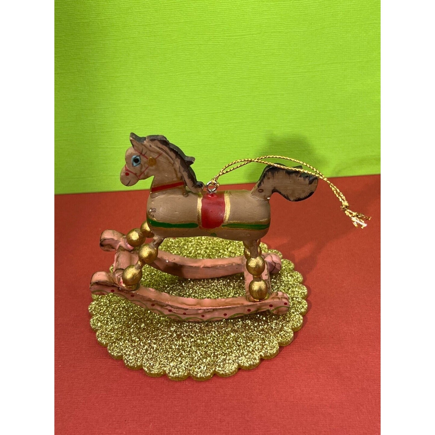 Rocking Horse Ornament Wooden Tail has been repaired See Photos