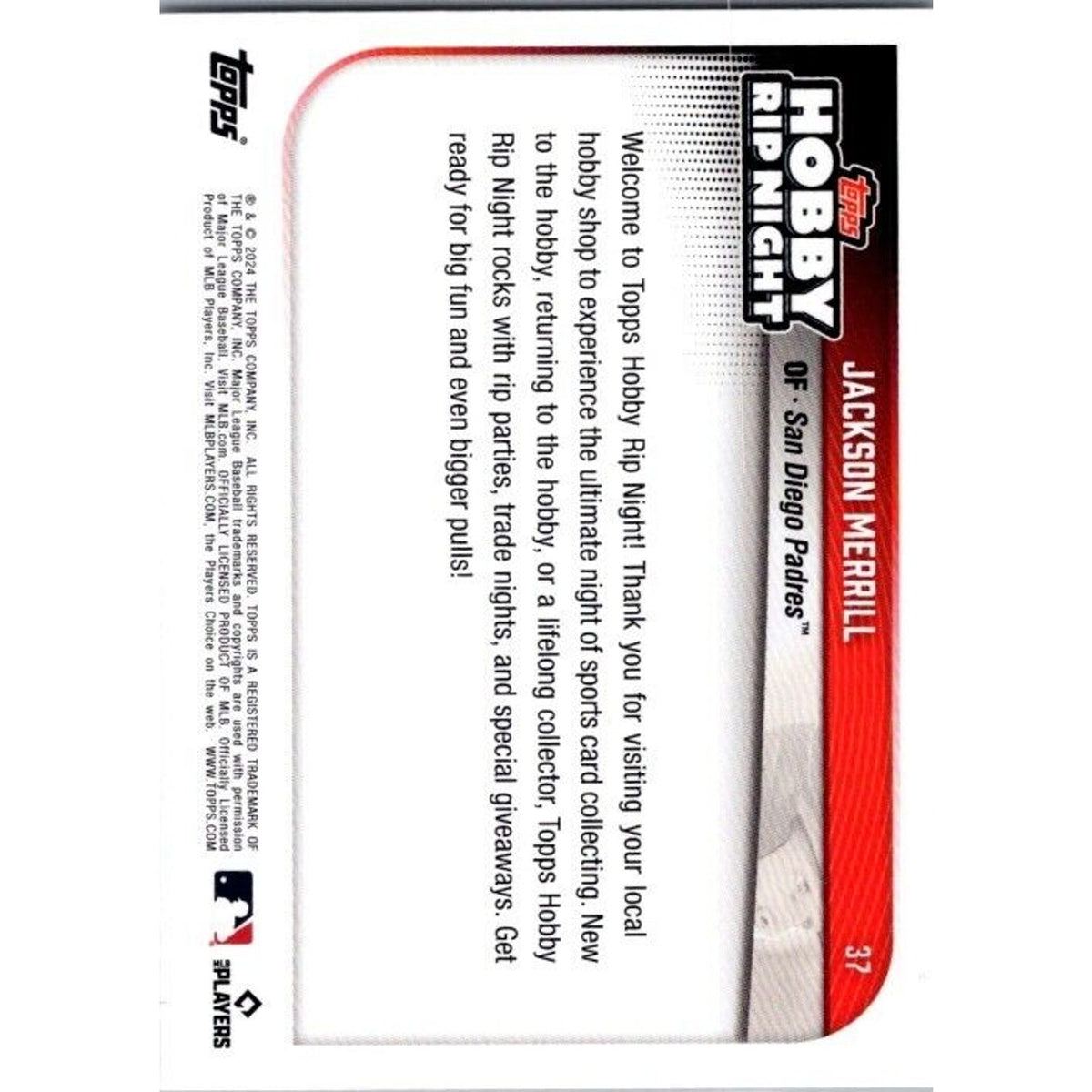 2024 Topps Hobby Rip Night Jackson Merrill San Diego Padres Rookie
