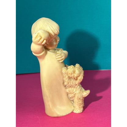 Bianchi Vintage (1979) Alabaster Figurine - Child Playing with Dog Made in Italy