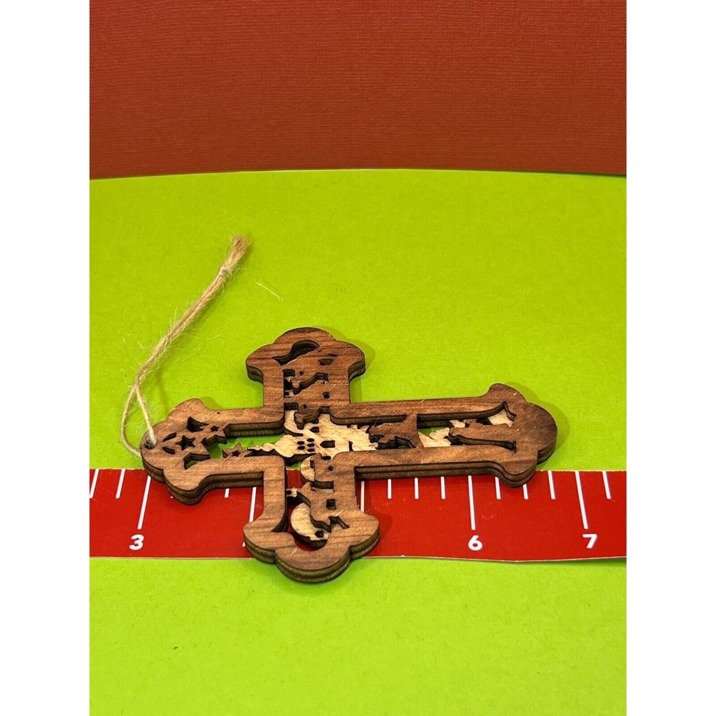 Wooden Nativity Christmas Hanging Cross Ornament AC1594