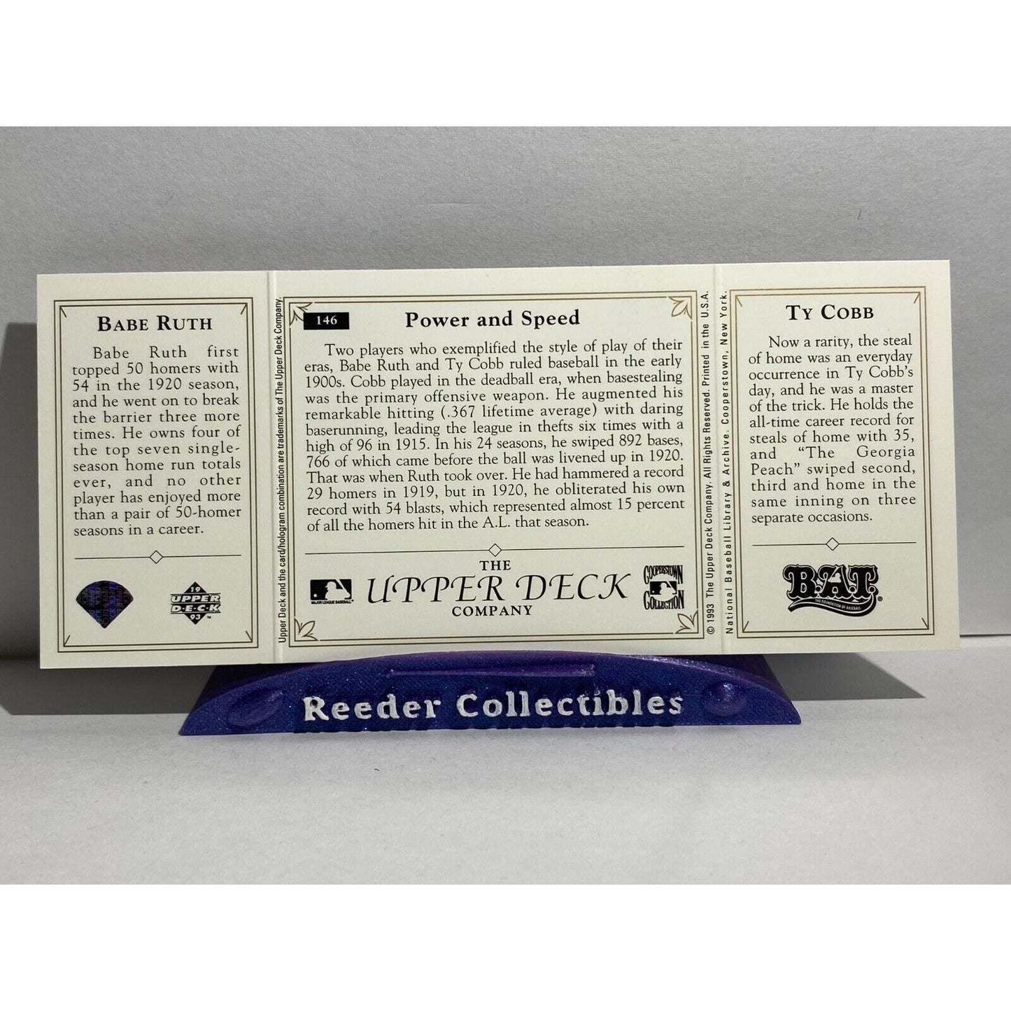 Ty Cobb Babe Ruth 1993 Upper Deck Tri Fold BAT NY Yankees Detroit Tigers