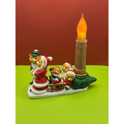 Vtg Candle Holder Santa Bear Pulling 3 Little Bears Sled candle not incl refurb