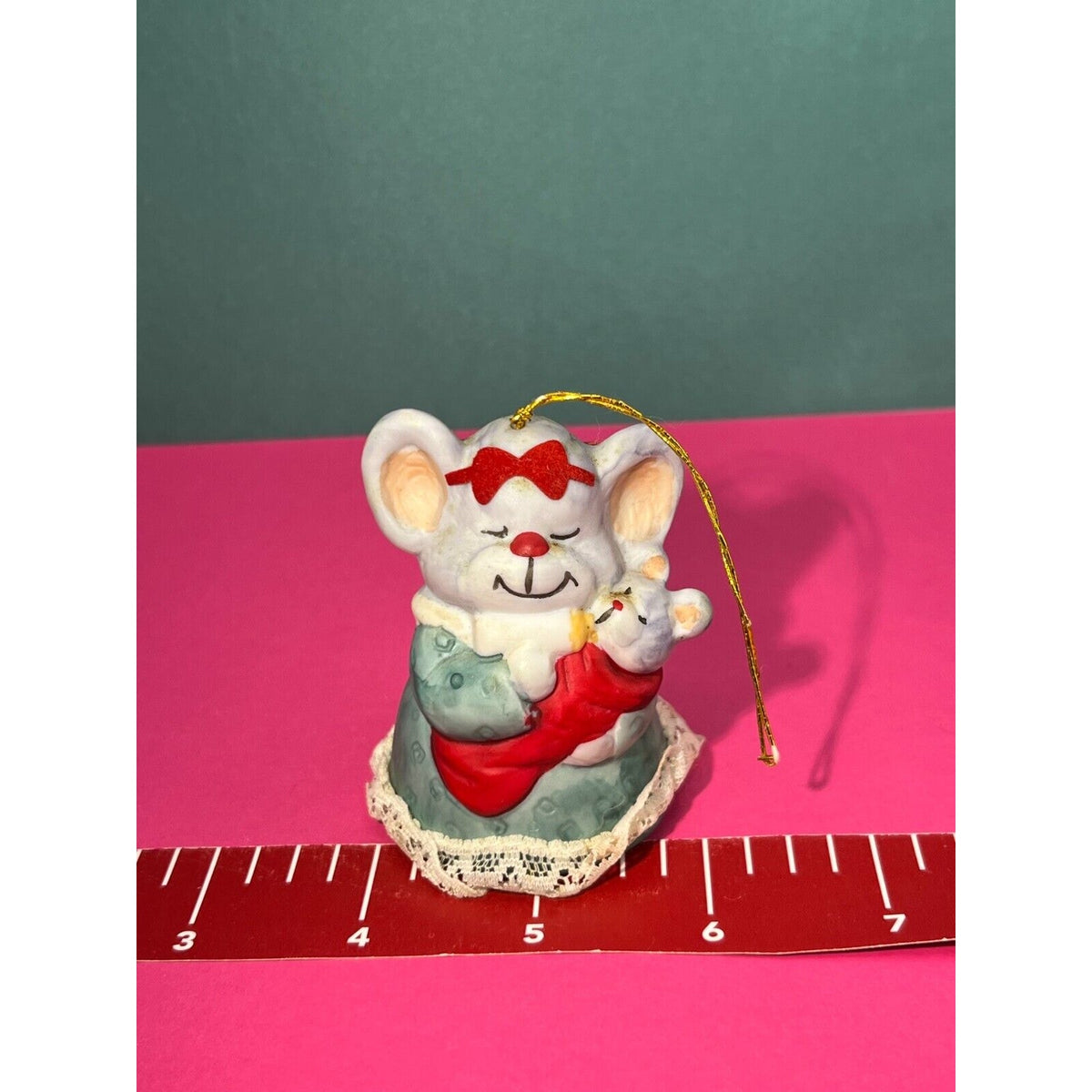 Jasco Caring Critters Hand Painted Porcelain Christmas Mouse Bell Ornament