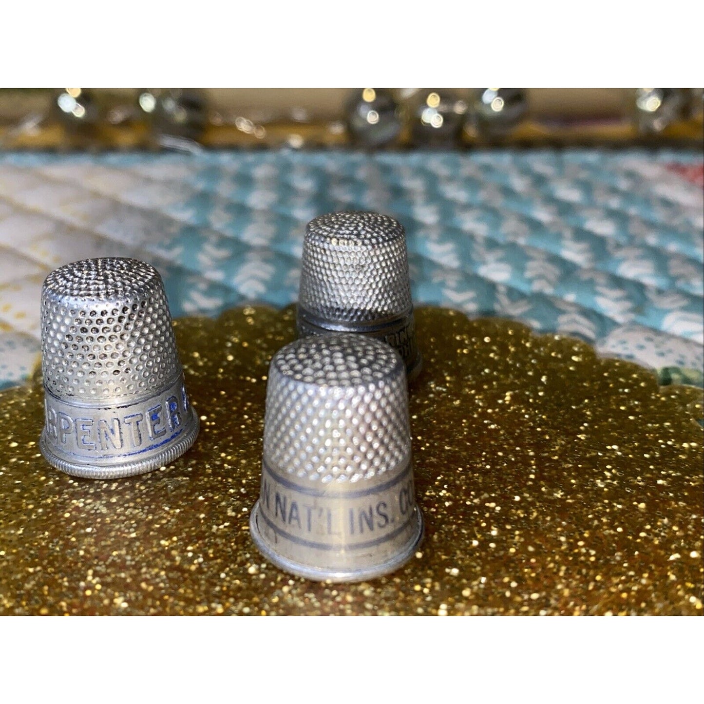 American Natl Lins JB Carpenter Metal Advertising Thimbles lot of 3