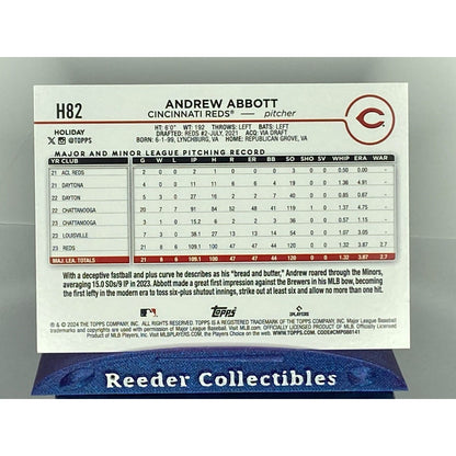 2024 Topps Holiday #H82 Andrew Abbott Cincinnati Reds Silver Glitter Parallel RC