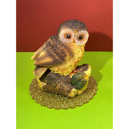 Owl Sitting on Log Resin Figurine Cute Lightweight 3.3oz