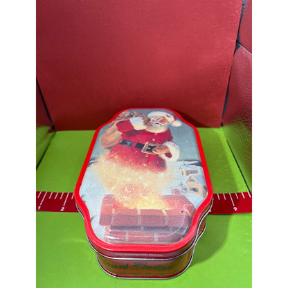 Santa tin box, Red, Vintage, Christmas Tom Browning Olive Can 1997 good cond