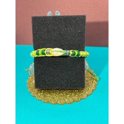 Green & Yellow Rope Bracelet w/ beads and shell as stone