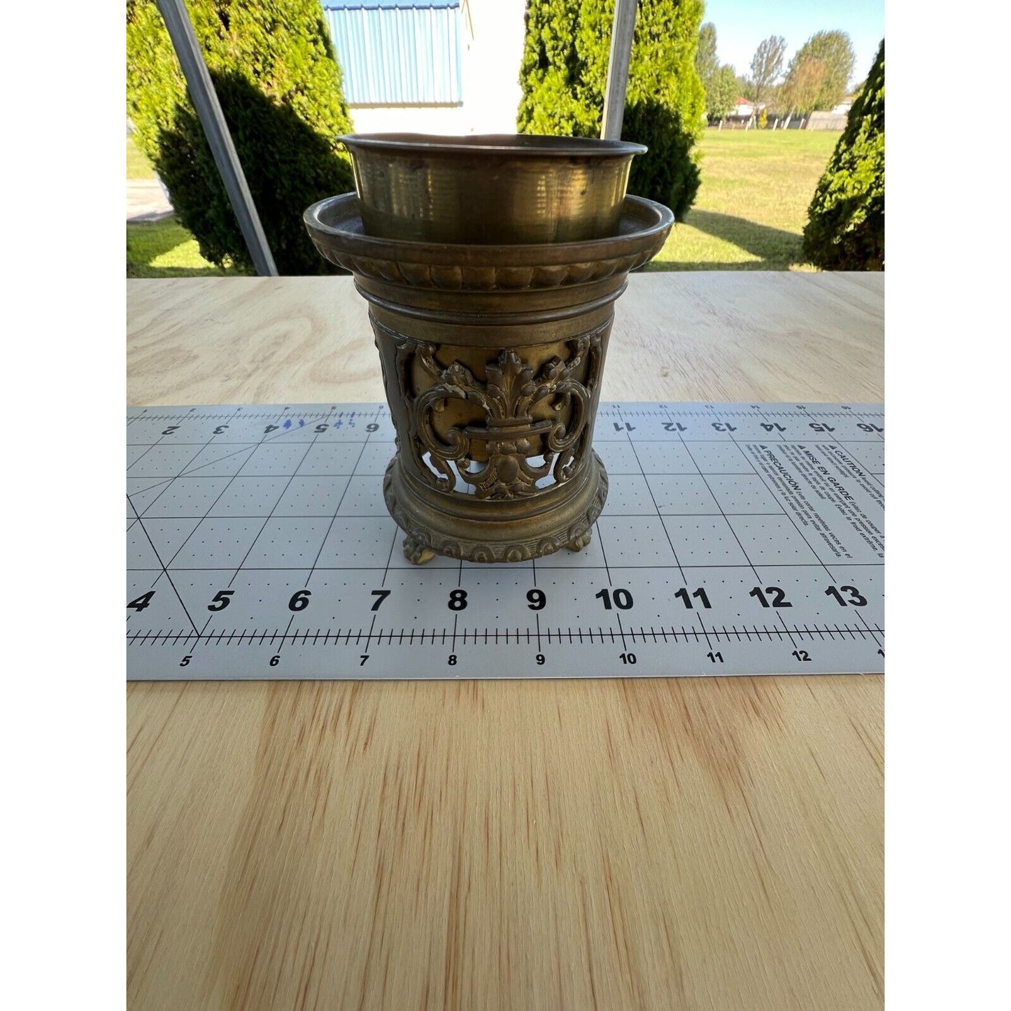 Vintage Victorian Cast Metal Brush Pot Pencil Holder Vase Candle Holder