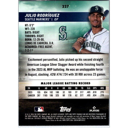 Julio Rodríguez 2024 Stadium Club #227 Seattle Mariners