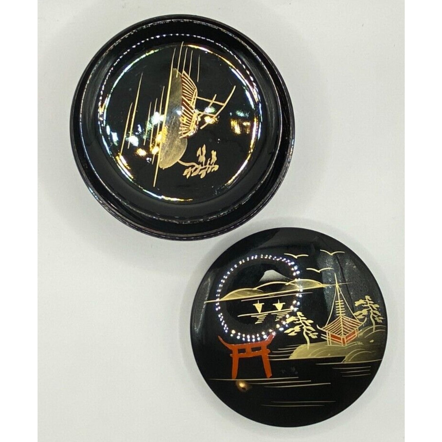 Aizu Lacquerware Coasters Set of 6 with Storage Box Vintage