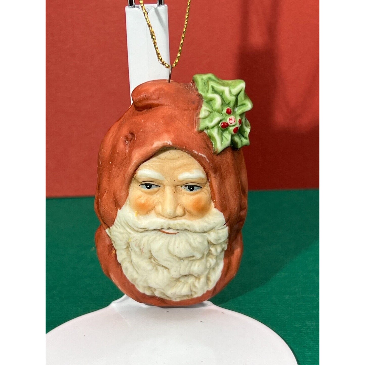 Vintage Pair of Ceramic Santa Head Ornaments