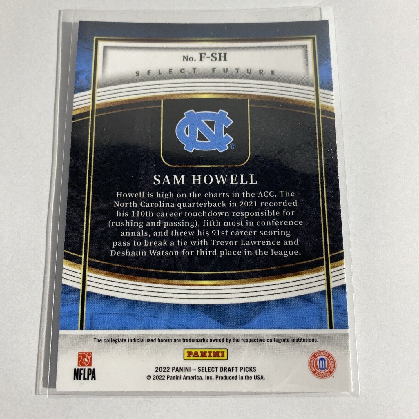 Sam Howell #F-SH 2022 Panini-Select Draft Picks North Carolina Tarheels