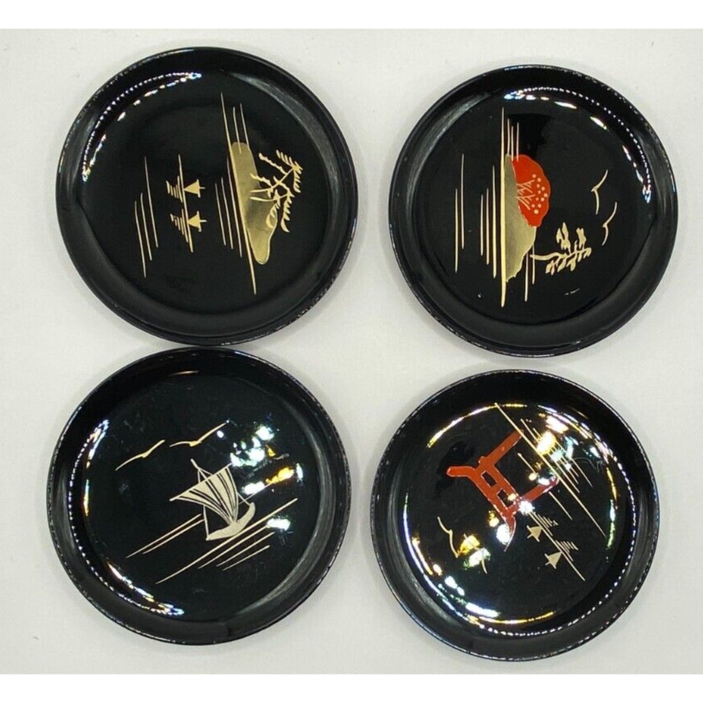 Aizu Lacquerware Coasters Set of 6 with Storage Box Vintage