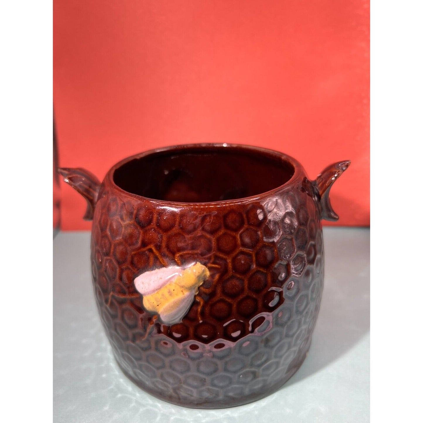 Honey Pot Glazed Ceramic Earthenware Bees (Missing Lid, small chips)