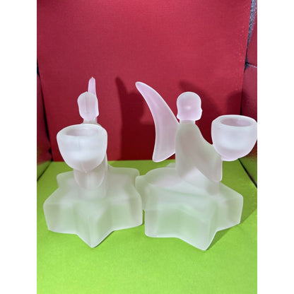 1980's Le Smith Frosted Glass Angels Pair of 2