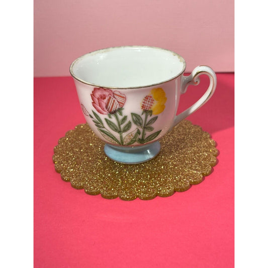 Miniature Mocco White Floral Tea Coffee Cup Made in Occupied Japan 2.5" Sm Chip