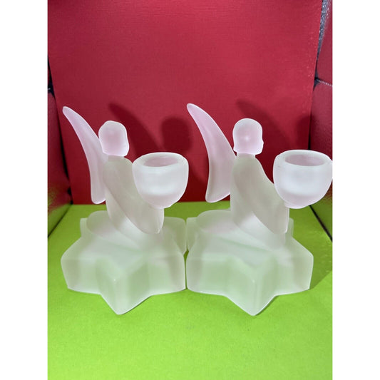 1980's Le Smith Frosted Glass Angels Pair of 2