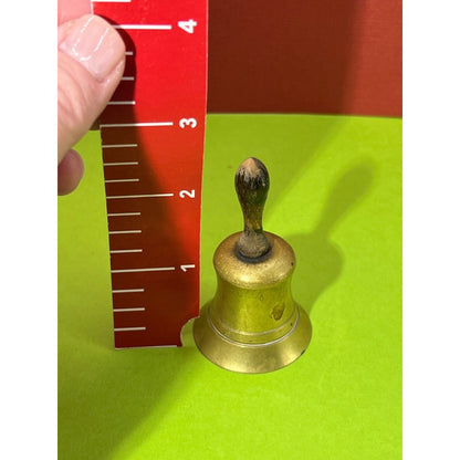 Vintage Mini Brass Bell with Wooden Handle 2.5"h