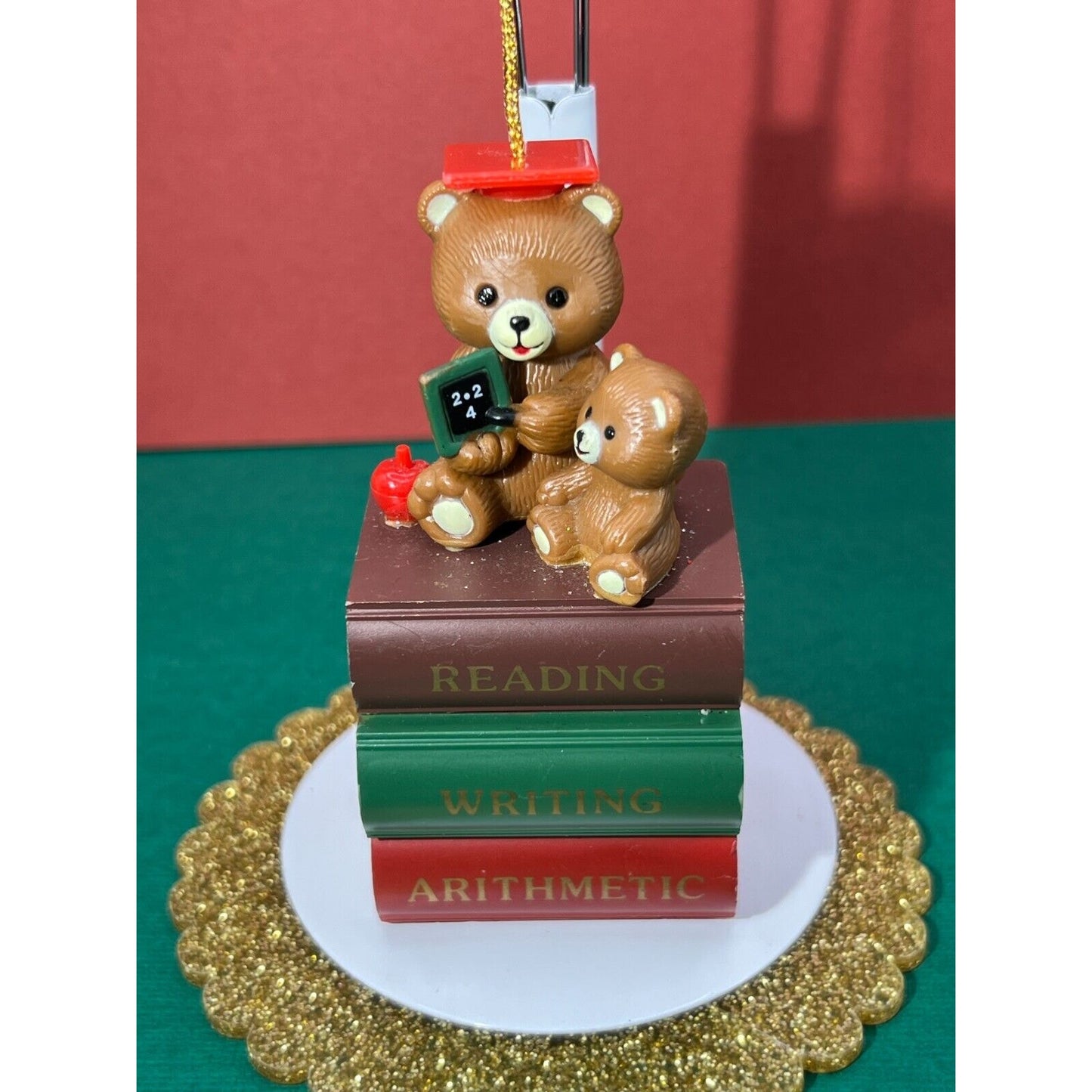 VTG 80s House of Lloyd Teacher Scholar Student Bears Sitting on Books Ornament