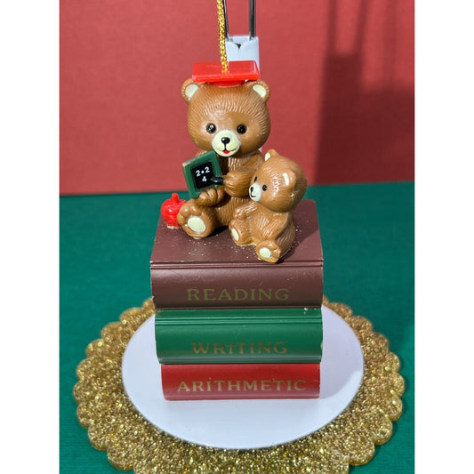 VTG 80s House of Lloyd Teacher Scholar Student Bears Sitting on Books Ornament