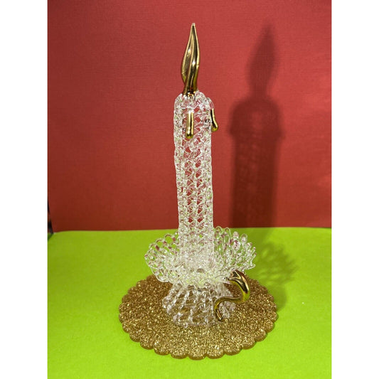 VTG Spun Glass Christmas Candle w/Gold Accents Beautiful