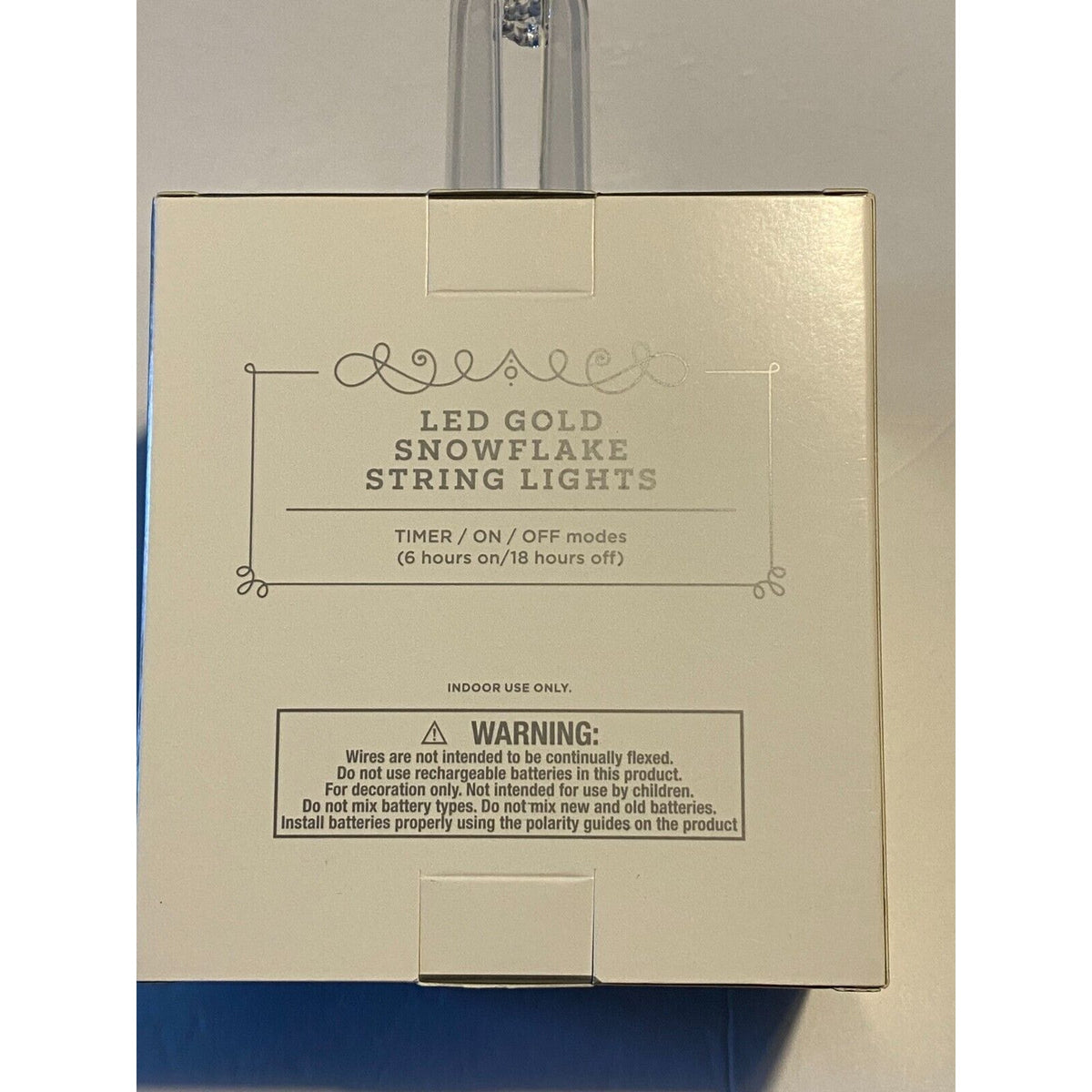 LED Gold Snowflake String Lights Warm White 7' Lighted Length Battery Timer NIB