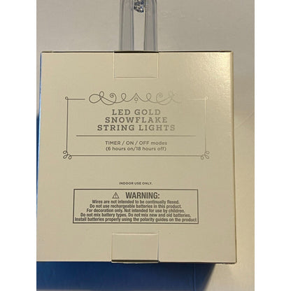 LED Gold Snowflake String Lights Warm White 7' Lighted Length Battery Timer NIB